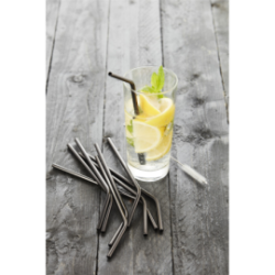 4 pailles noires 20,5 cm - Inox